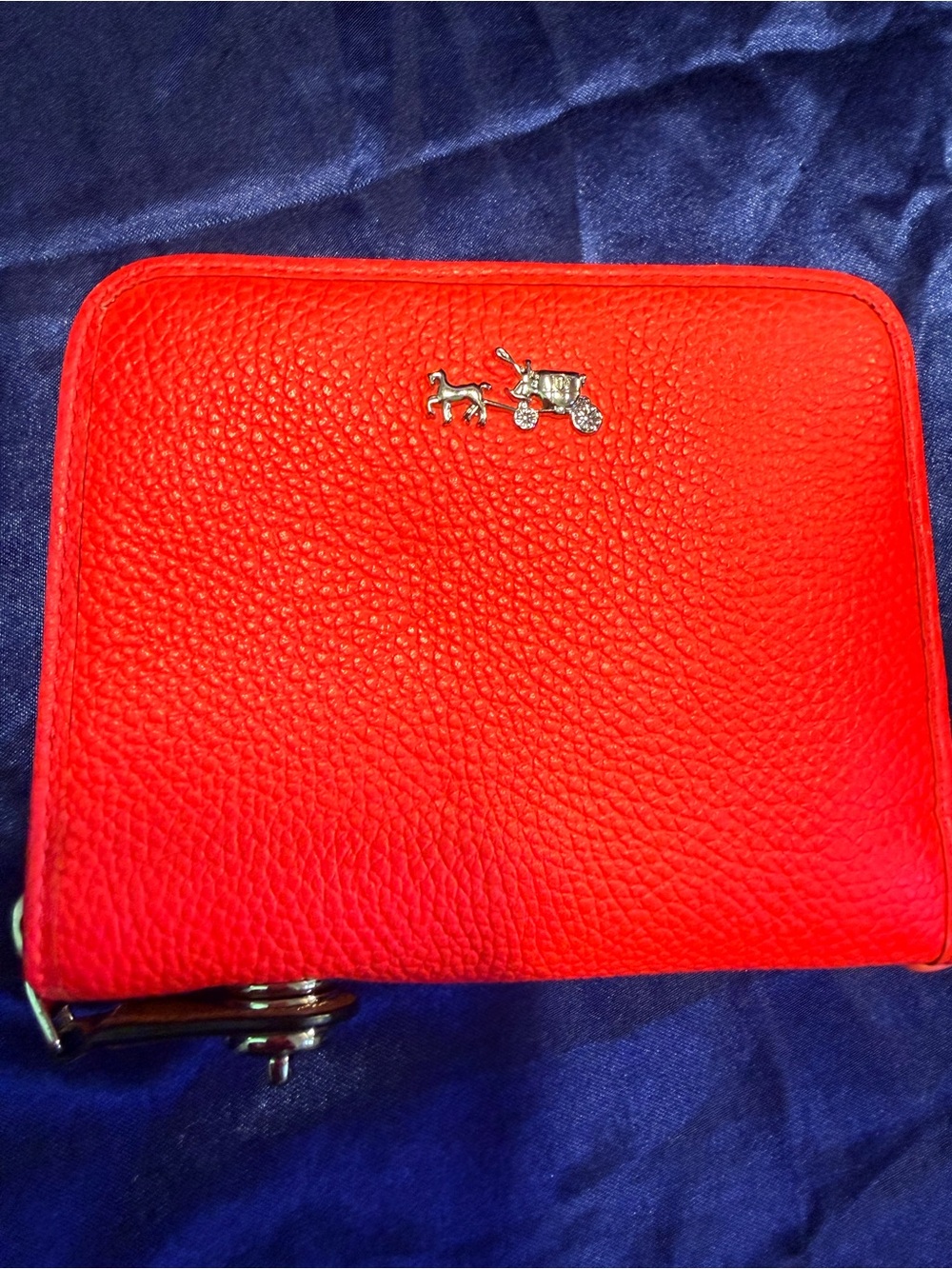Fluorescent pink Leather Zip Wallet with Silver Accent